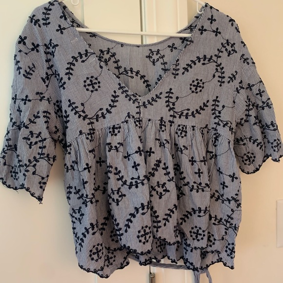 Boutique Blue Embroidered Blouse - Picture 1 of 6
